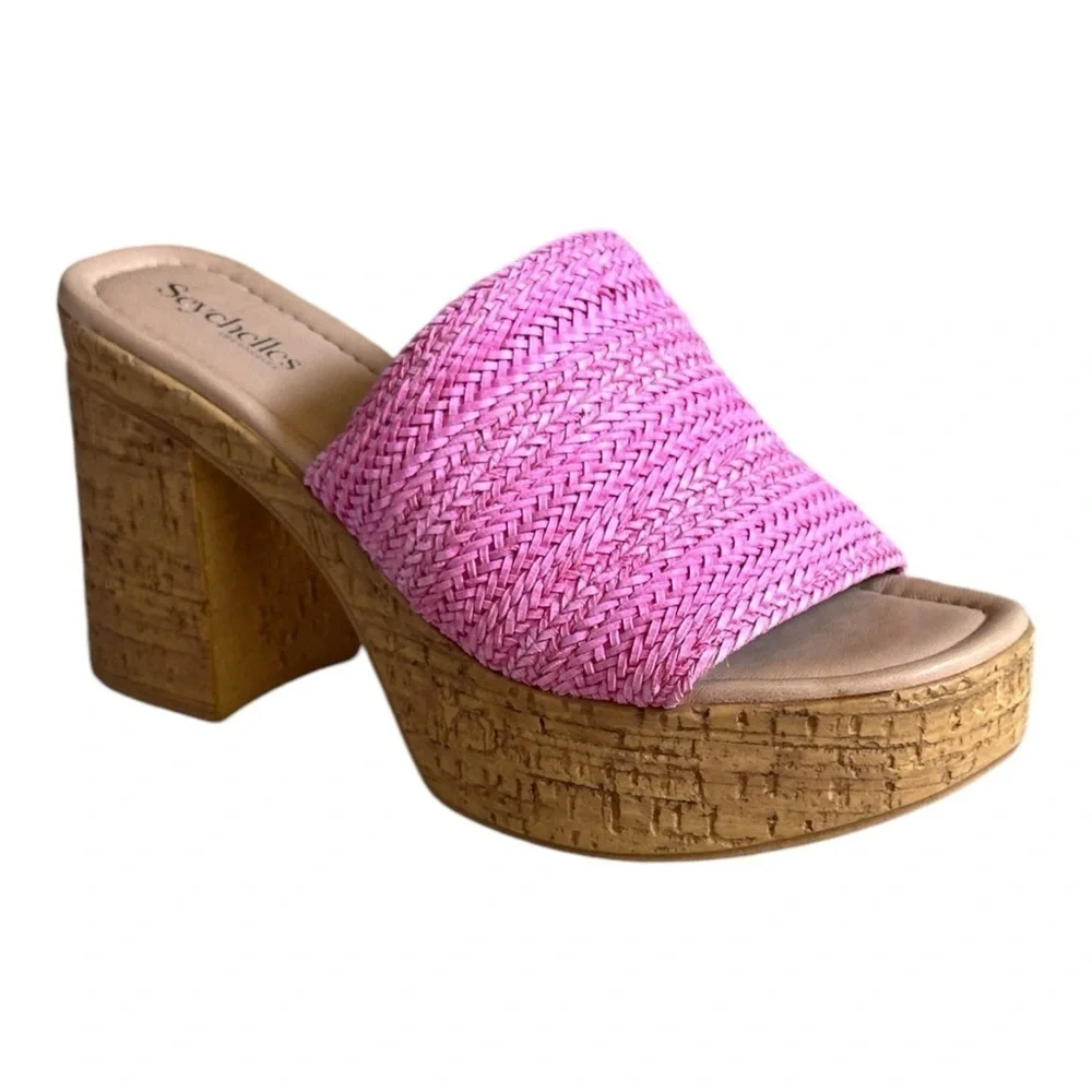 Seychelles Applause Pink Woven Platform Mules 9.5 NIB Heeled Slides Italy